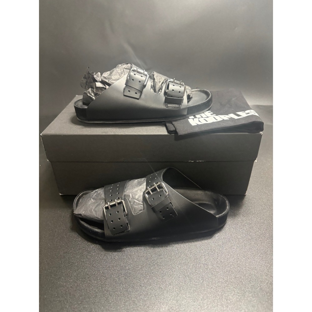 The Kooples NEW Slides Sandals‎ Buckle Accents Black FR 37/U6
